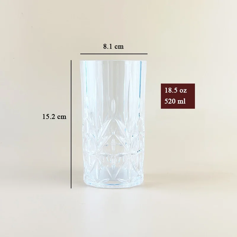 Hot sales 400ml Transparent Acrylic Light Luxury Plastic Cup for Milk Coffee Tea  Crystal Cup for Whisky