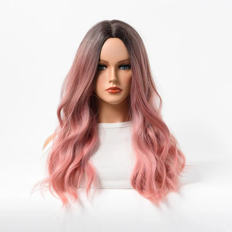 European and American medium gradient highlight dyeing long hair with large waves gradient powder