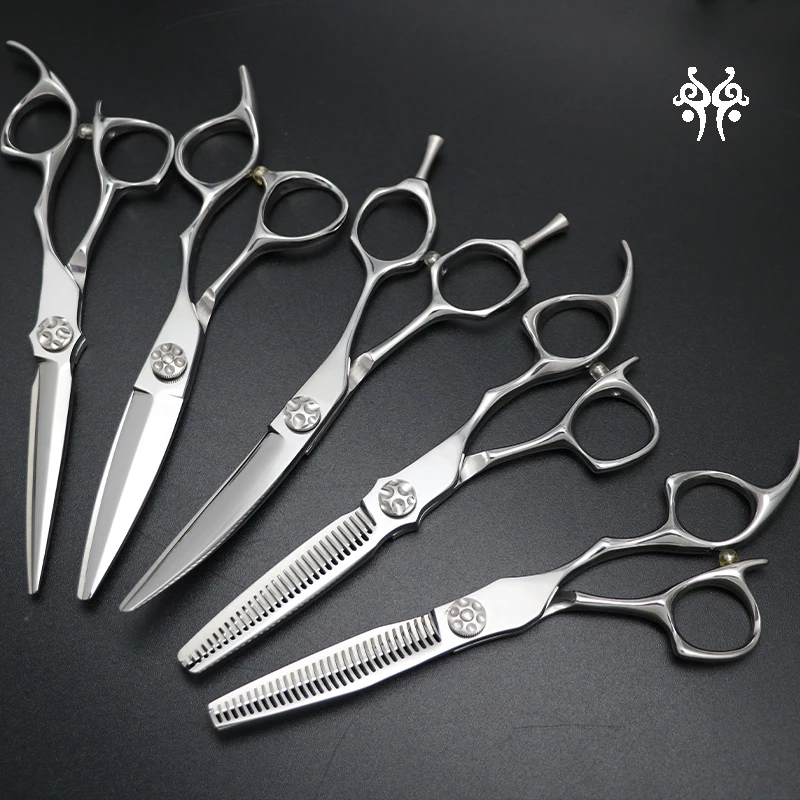 China Good Quality  Professional Hair Scissors 6 Inch Hairdressing Scissors Five-piece Set