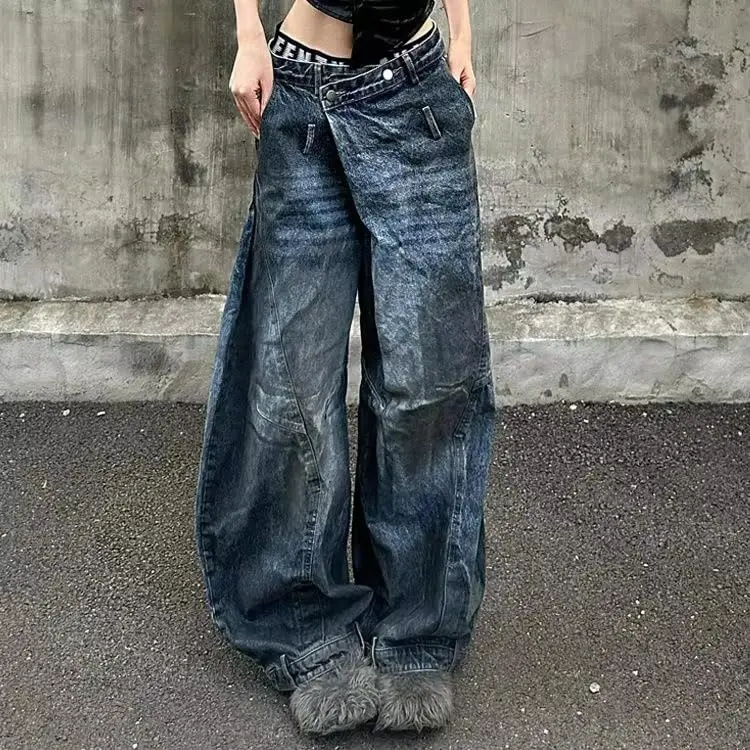 Unisex Fashion High Waist Straight Baggy Jeans Women Vintage Gothic Wide Leg Y2K Denim Pants Jeans