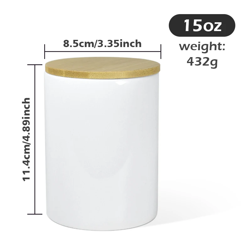 15oz sublimation white blanks custom ceramic candle jars with bamboo lid