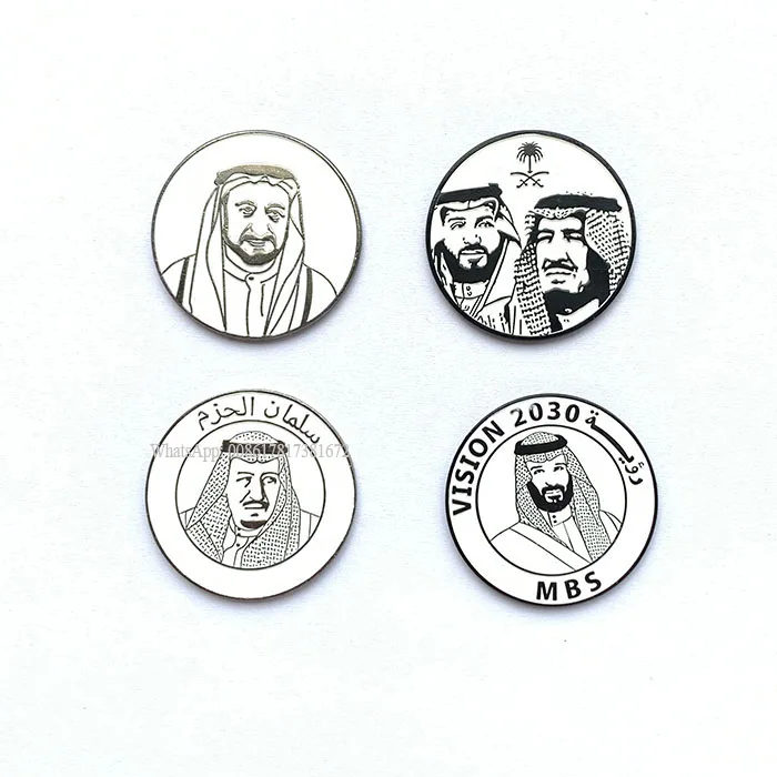 Custom Saudi Arabia KSA Soft Enamel King Logo Blacking Nickel Plating Metal Badges Magnetic Brooch