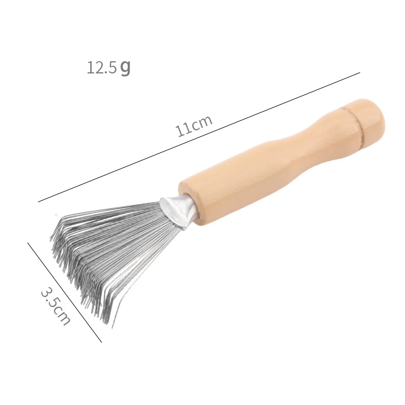Hair Brush Cleaner Tool Cleaning Comb Cleaner Brushes Mini Hair Dirt Remover Brush Metal Wire Rake Wooden Handle for Women