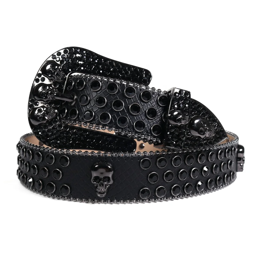 Western Hot Sale Punk Style Many Option Skull Belt Diamond Studded Rhinestone Leather Belt Boy&Girl