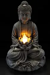 Polyresin Buddha Solar Powered LED Outdoor Decor Garden Light Statue