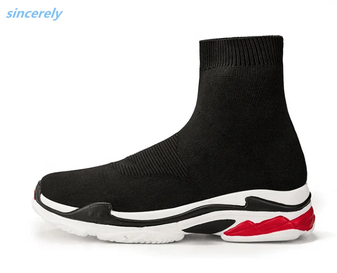 
dropshipping unisex casual ankle boots slip on pure color breathable knitted light weight barefoot casual clunky sock men shoes 