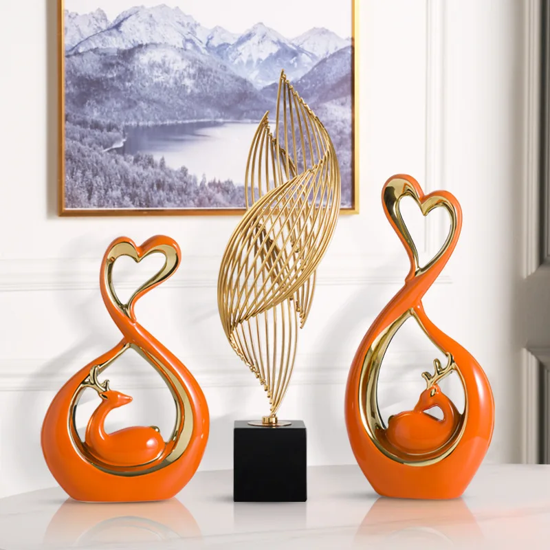 Home Decor Gold Pieces Living Room Interior Nordic Table Ceramic Craft Animal Ornaments Luxury Golden Elk Decoration Home Decor