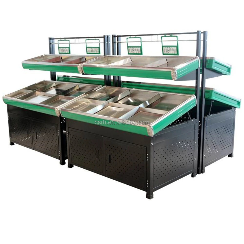 Double layer Vegetable & Fruit Rack Display shelf