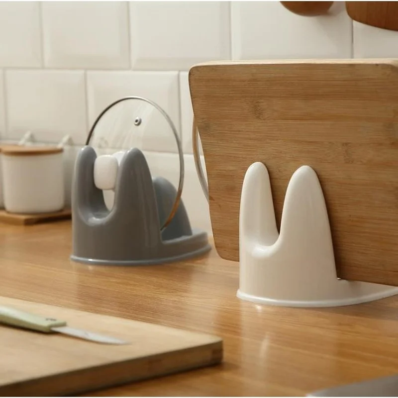 Kitchen Supplies Vertical Pot Cover Rack Plastic Multi-function Drain Shelf Spoon Spatula Storage Rack