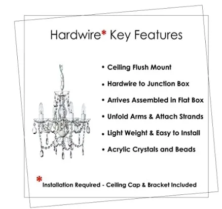 The Original Gypsy Color 4 Light Crystal White Hardwire Flush Mount Chandelier H17.5xW15, White Metal Frame with Clear Glass