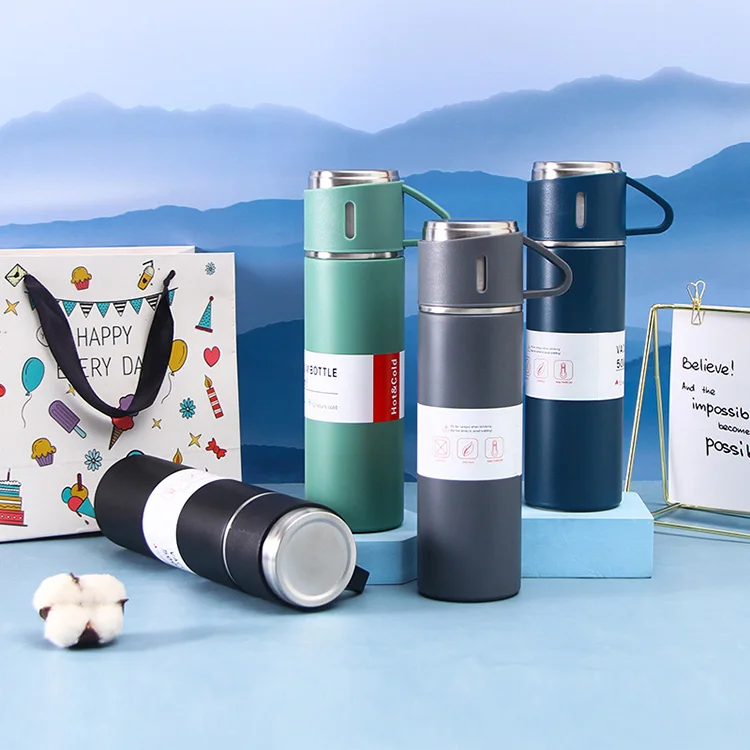 2023 Hot sale 500ml Stainless Steel Thermos Coffee Tumbler Water Bottle Business Gift Cup Vacuum Flask Set with 2 Cups