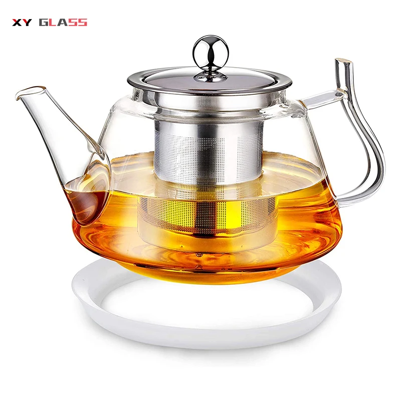 Silicone Bottom Hot Selling Dishwasher Safe Clear Cooking Glass Teapot