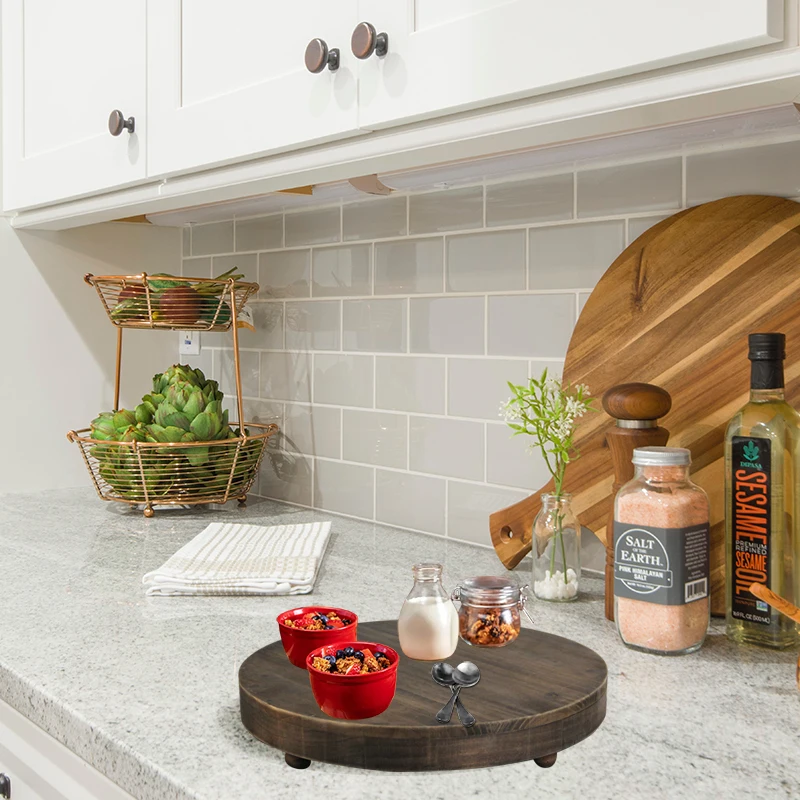 Round Mountain Wood Tray Custom Decorative Wooden Trays Home Decoration with Hexagonal Base