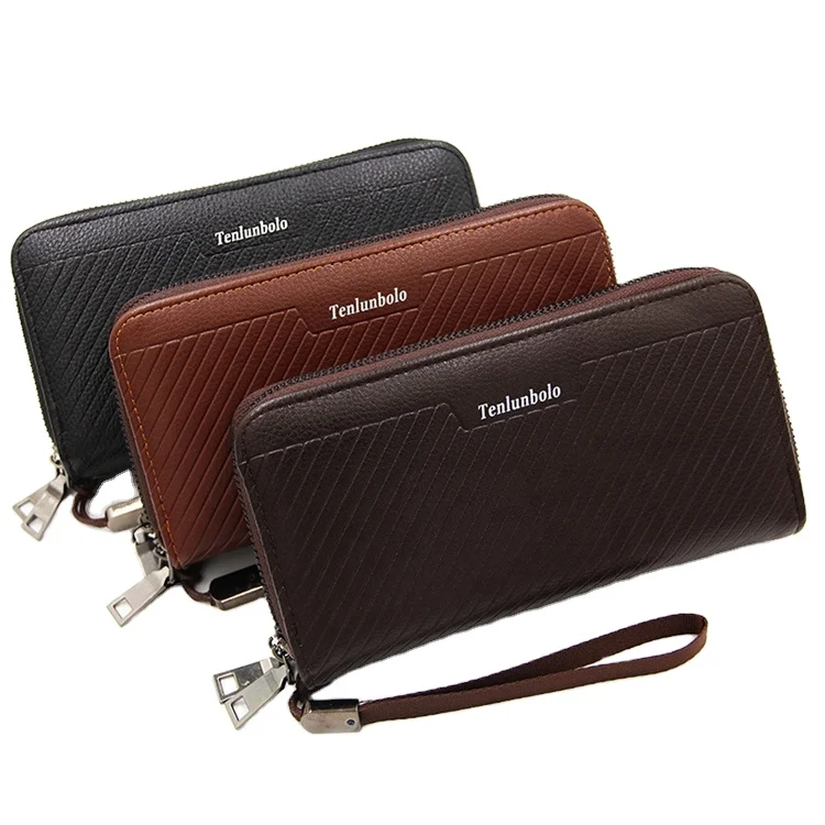 cheap black grey unique luxury large long cow leather men wallets with zipper