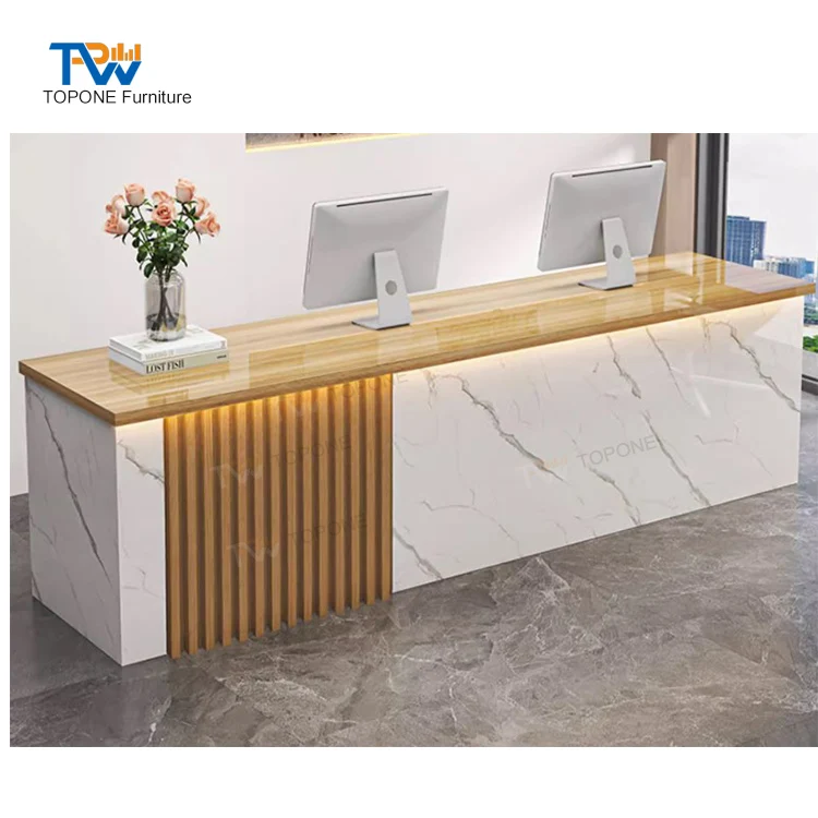 OEM ODM logo Commercial Office Furniture L shape Front Desk Counter Lobby Wood Modern Reception Table desk