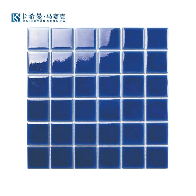Good Price Customized Blended Blues Square Shape Glass Mosaic Tile For Swimming Pool