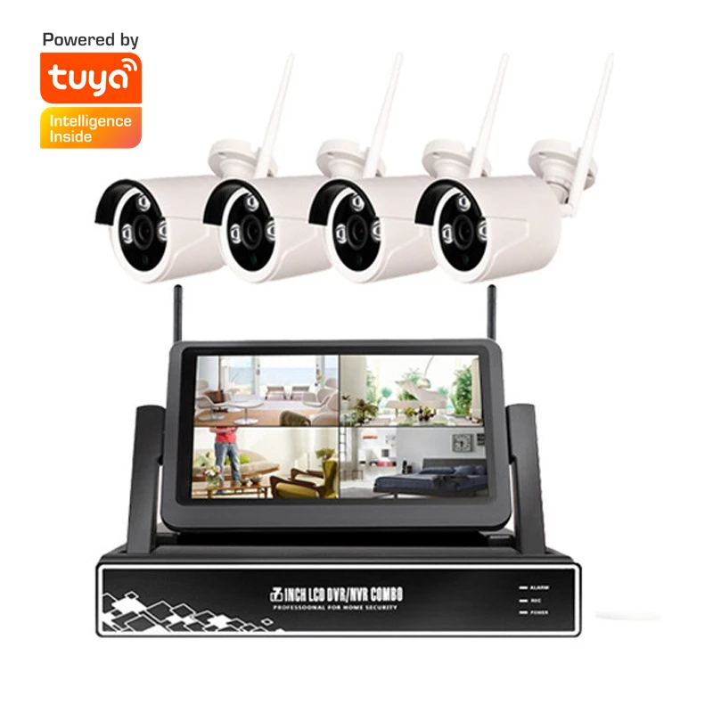 7-inch screen wireless nvr kit Long range 1080P 4 wifi ip cameras home security system 4ch wireless nvr kit