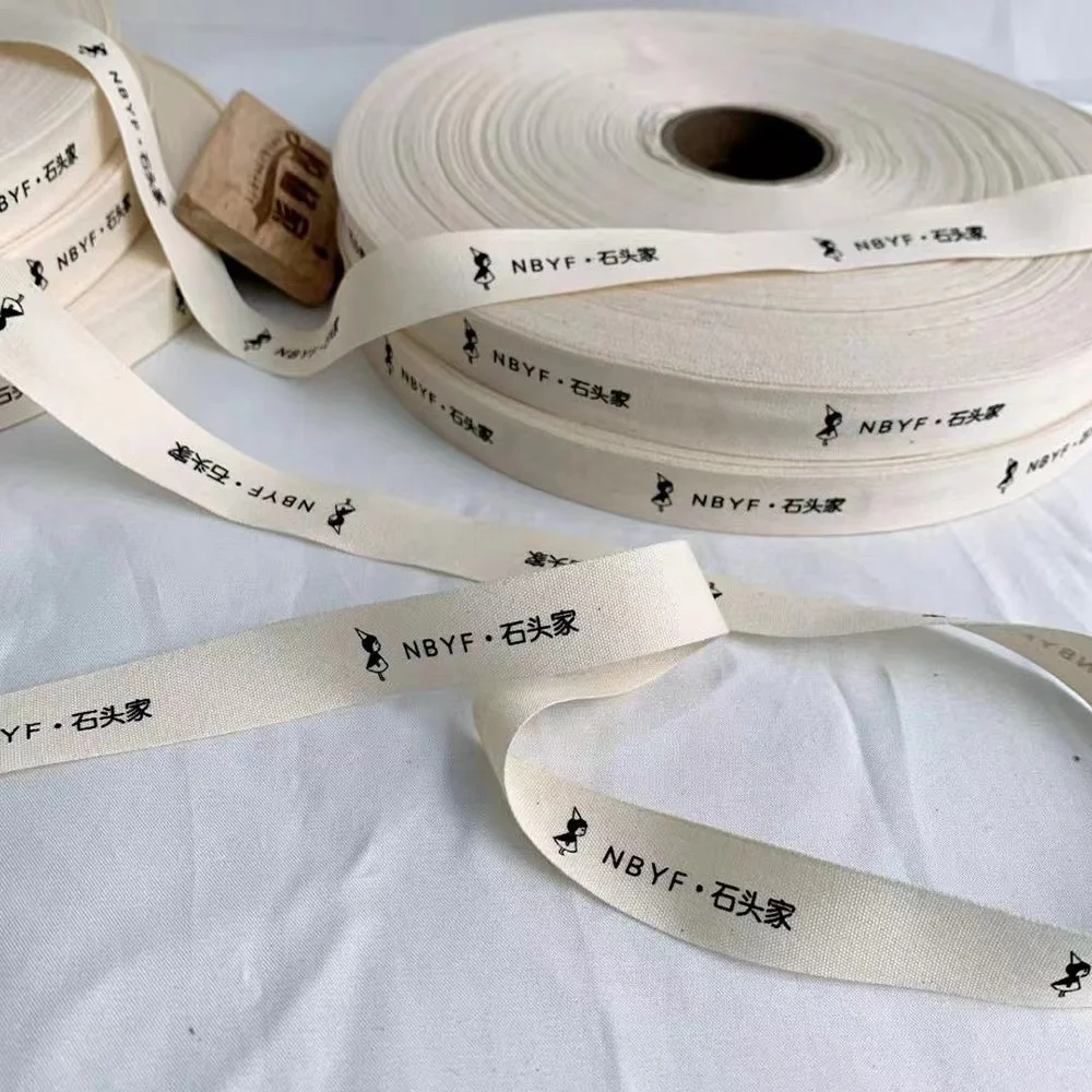 Custom 100% Cotton tape thank you logo Sustainable Gift Wrapping Strap Organic Cotton Ribbon Christmas gift tape