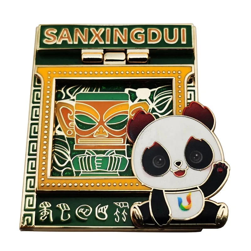 Customized metal logo hard enamel lapel pin badge gift metal crafts spring door hinge enamel pin with hinge badge