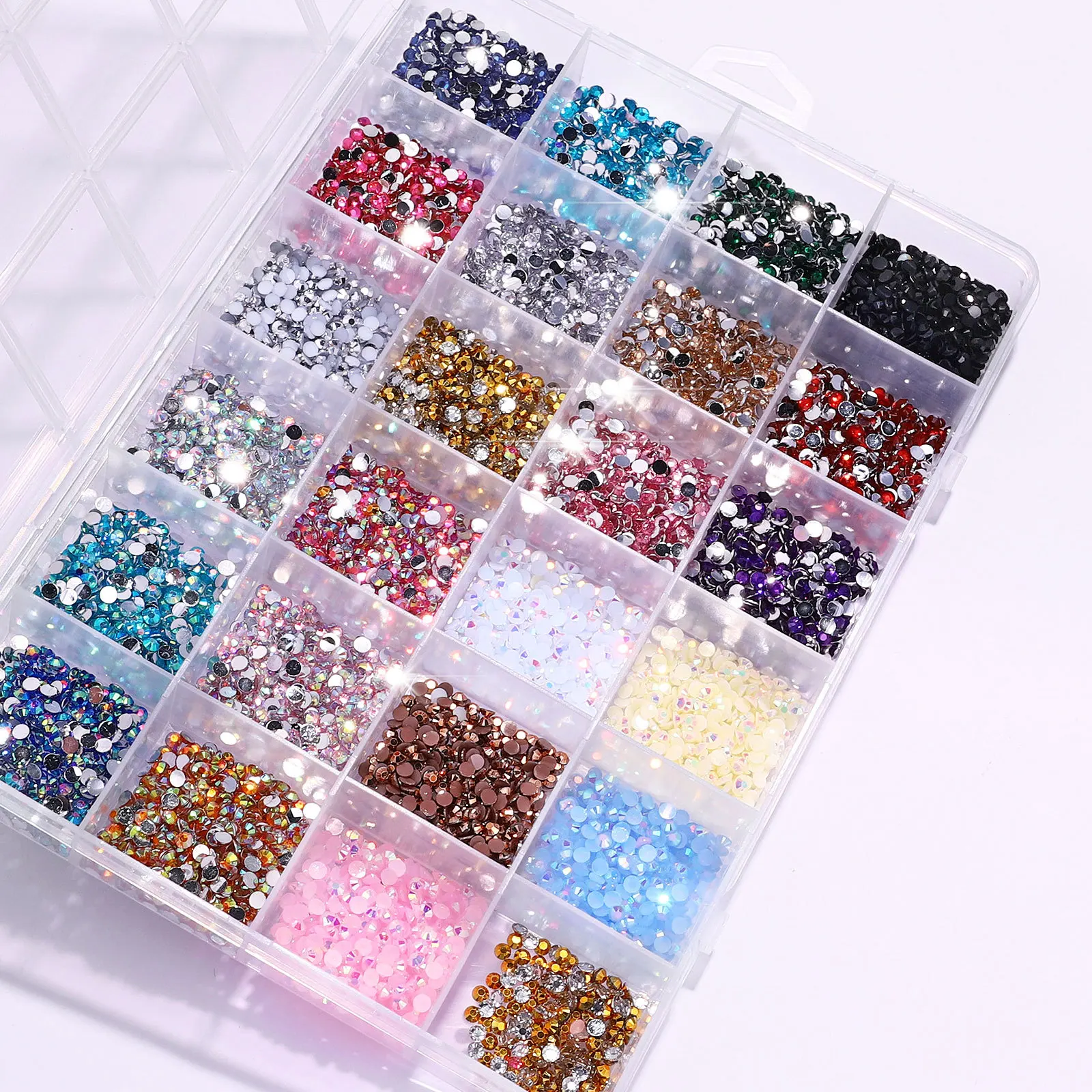 SITELENABY  24 Grid  3500pcs Newest Crystal Resin Luxury Chrome Design Flat back Crystals Nail Art Decorations  Nail Rhinestones