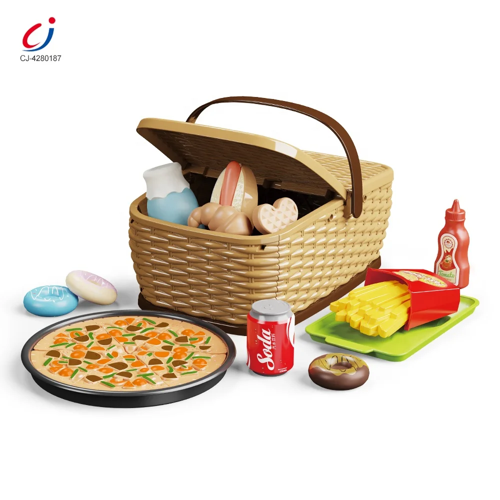 Chengji Picnic Suit Toys Kids Role Playing Game Simulation Pizza Diy Food Pretend Play House Toys Picnic Basket Set