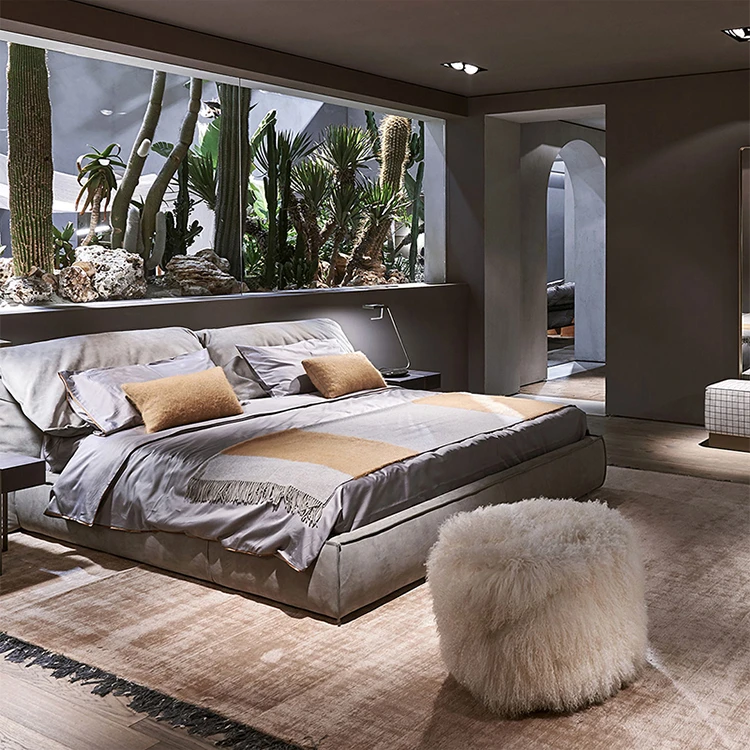 Furnistyle светлый роскошный дизайн интерьера дома комфортный набор из ткани двуспальная деревянная кровать размера «king-size» Главная спальня свадебная