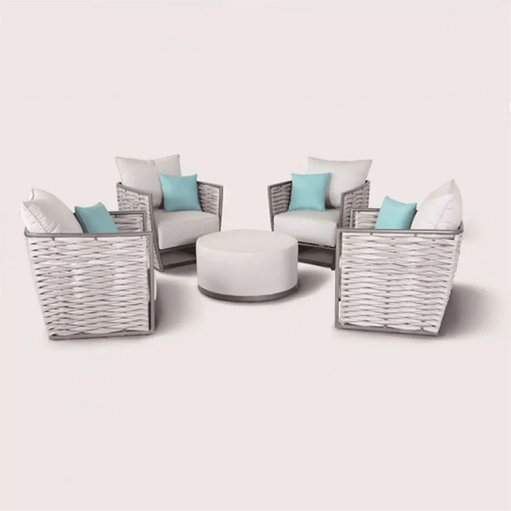 
European style leisure weaving rope outdoor garden sofa patio conversation bistro sets balcony aluminium woven strap furniture 