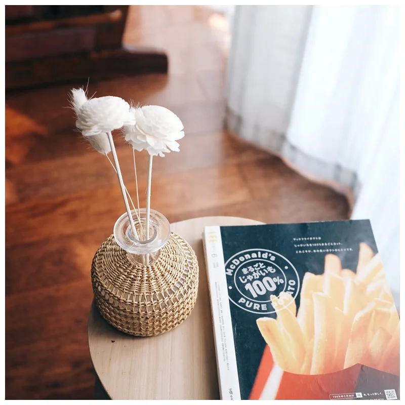 Стеклянная ваза из соломы для украшения дома, прозрачная ваза в европейском стиле из ротанга