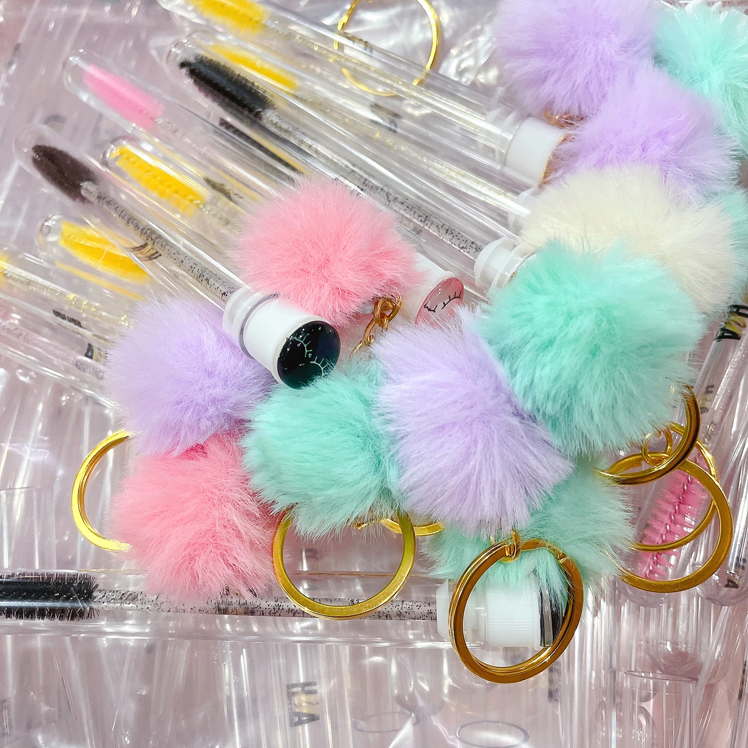 Lashdoll  Eyebrow Brush Disposable Lash Brush, Private Label Eyelash Mascara Makeup Brushes InTubes Keychain