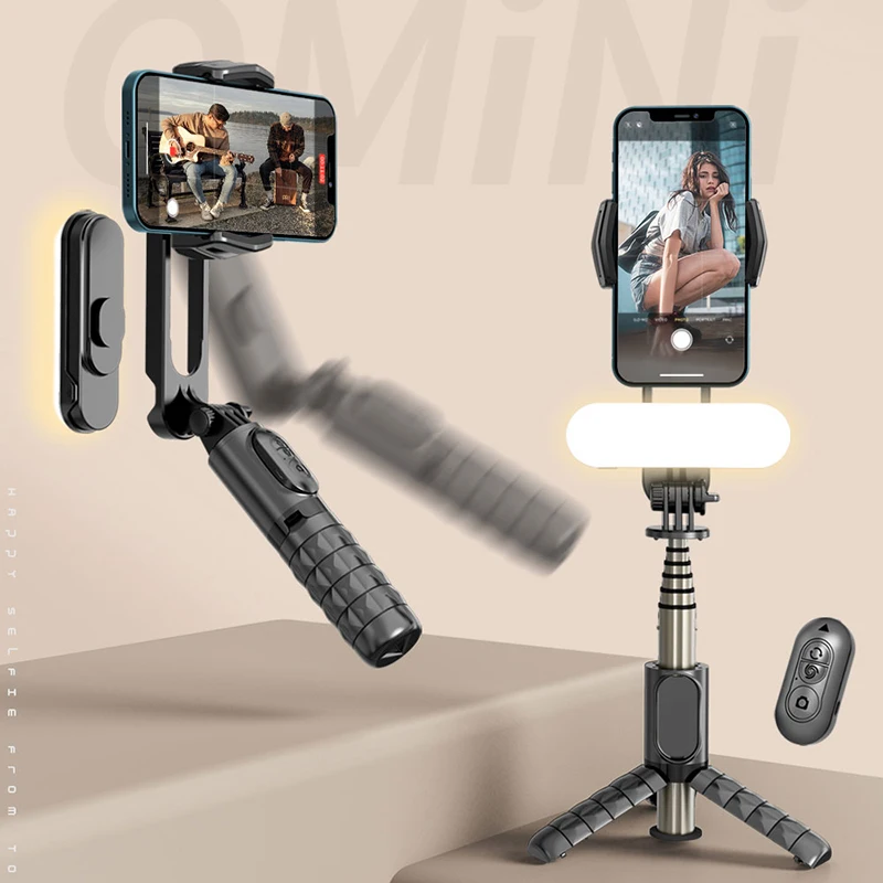 Portable Selfie Stick Tripod Stand Motion Stabilization Intelligent Anti-Shake Gimbal Stabilizer with Light for Smartphone Shoot