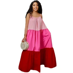 Wholesale Fashion Summer Color Blocking Plus Size Sundress African Maxi Dresses
