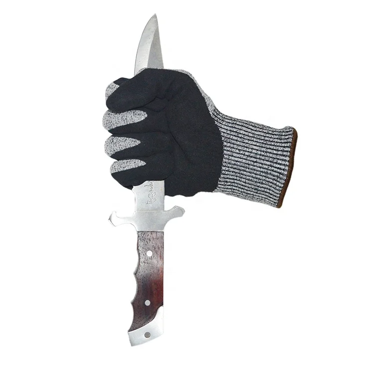 Grey HPPE Knitted Fiber with Black Nitrile Sandy Finish Coating Safety Work Gloves
