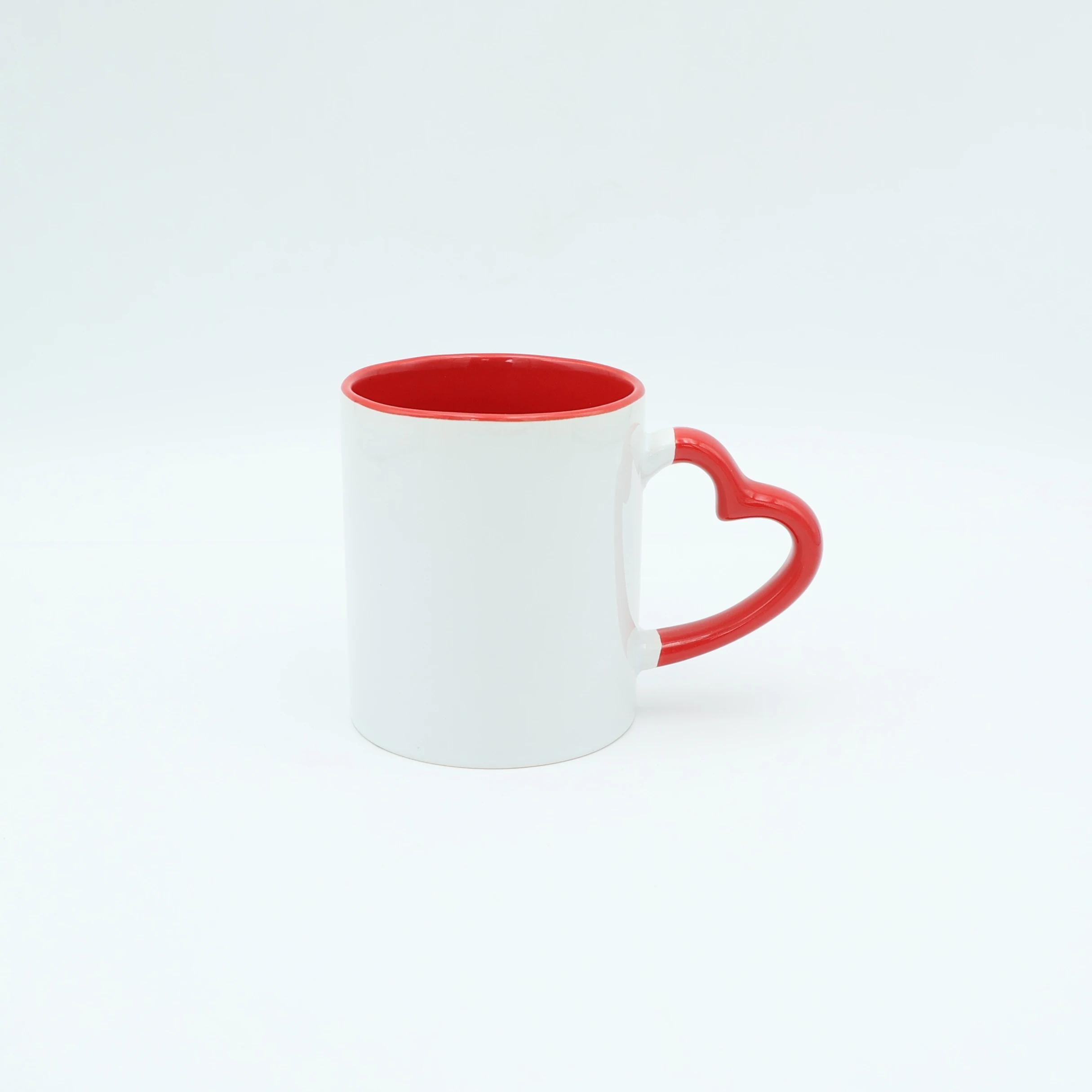Wholesale White Blank Sublimation 11 OZ Inner Color Ceramic Mugs with Colourful Heart Shaped Handle