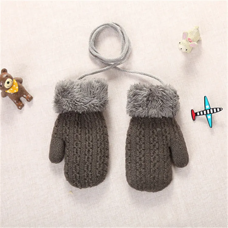 Wholesale Children Knitted Full Finger Gloves Kids Winter Mittens with Fur Cuff  ZJ470
