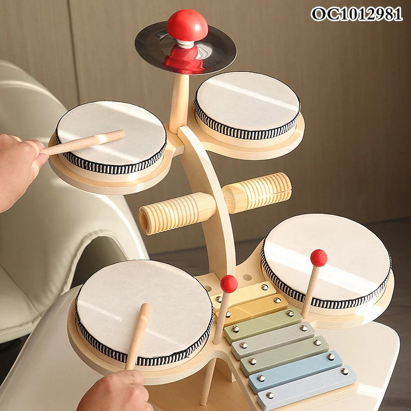 Wholesale baby early educational toys montessori hand drum percussion musical keyboard instrument wooden toy small drum kids
