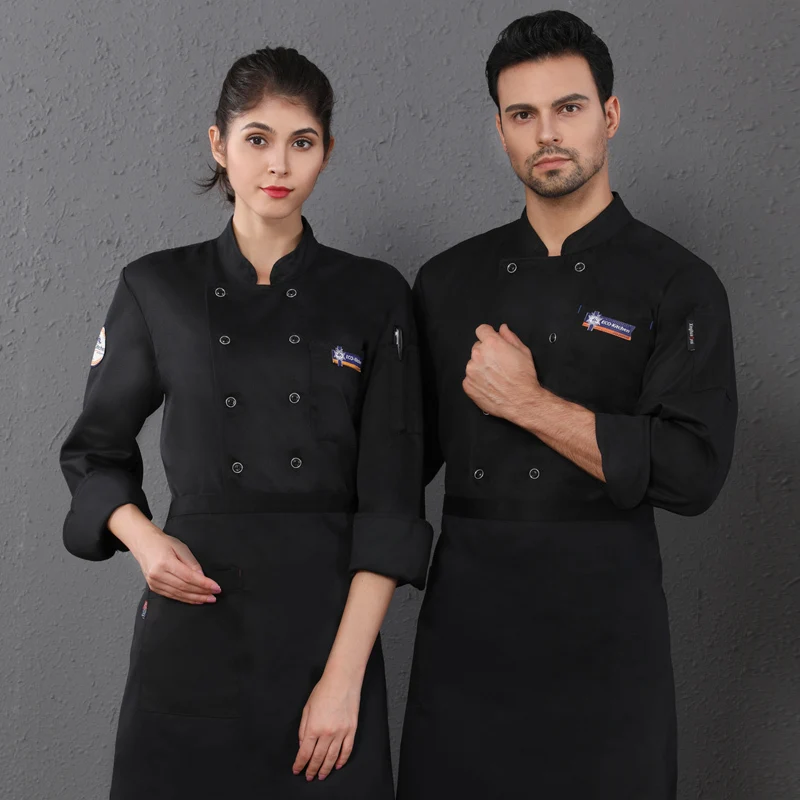 
Soft comfort long sleeve waterproof chef uniform screen print logo double breasted unisex chef suit 