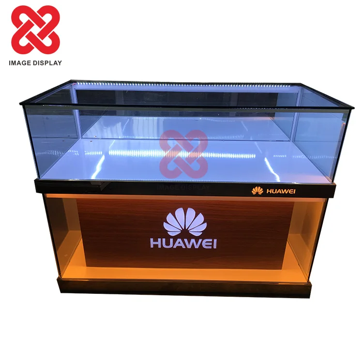 IMAGE Custom metal and glass vitrine mobile phone display glass wall showcase display cabinet with lights