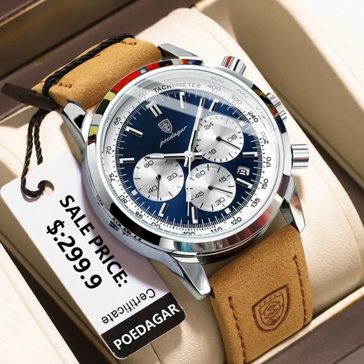 2024 Poedagar Luxury Leather Reloj Waterproof Luminous Watch For Men Multifunctional Chronograph Date Quartz Watches