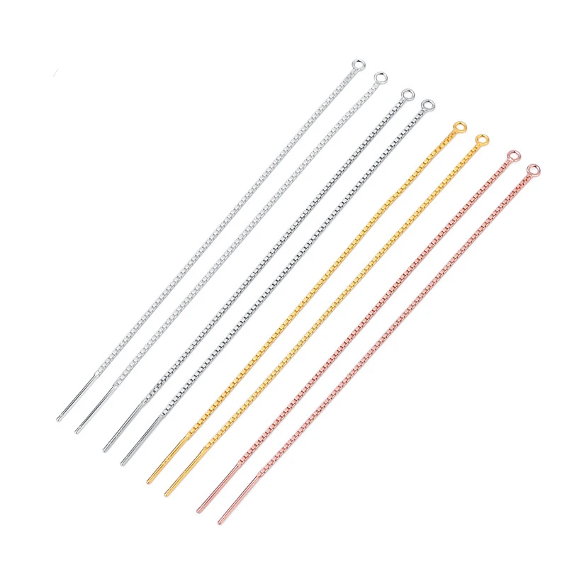Wholesale Minimalist Long Box Chain Shape 925 Sterling Silver Threader Earrings Drop Earrings for Jewelry Making DIY Accessories
