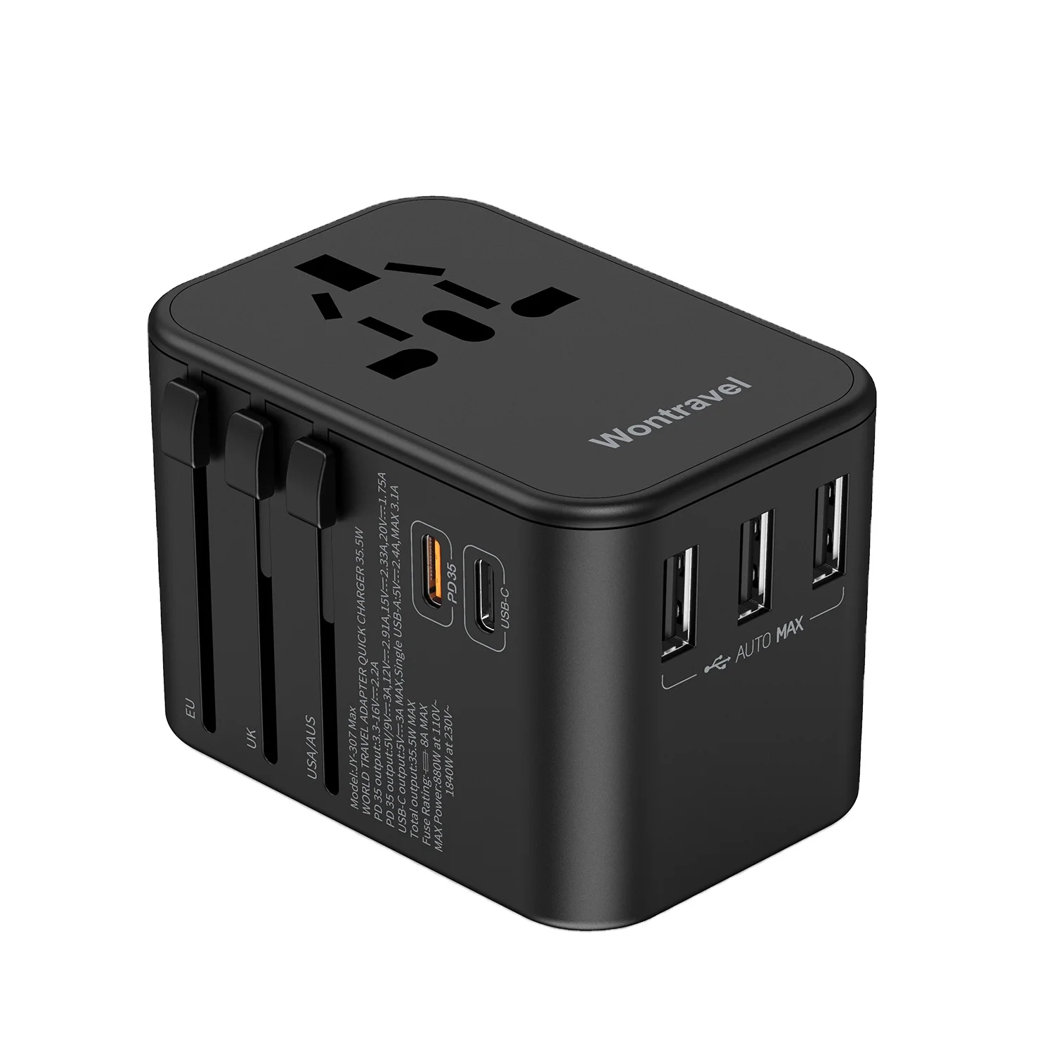 New Dual Type C 35.5W PD EU AU US UK World Travel Adapter Universal Worldwide Travel Adaptor with USB and Type C