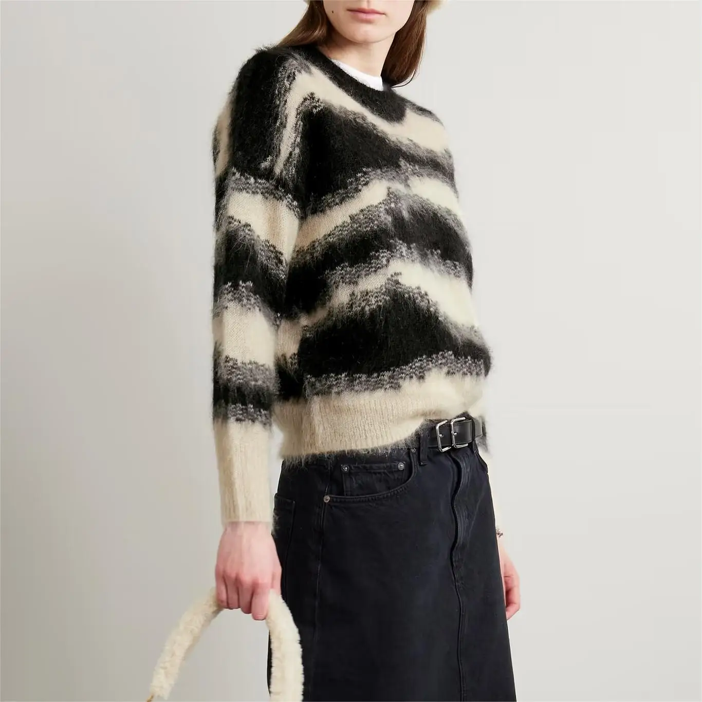 2024 Knitwear Suppliers Custom Long Sleeve Cotton Graphic Letter Jacquard Intarsia O Neck Knit Sweater Shirt Women