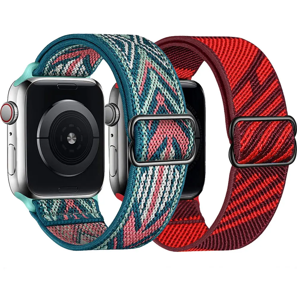 Adjustable Elastic Nylon Loop bracelet iWatch 3 4 5 se 6 7 Scrunchie Strap for Apple Watch Band 44mm 40mm 45mm 41mm