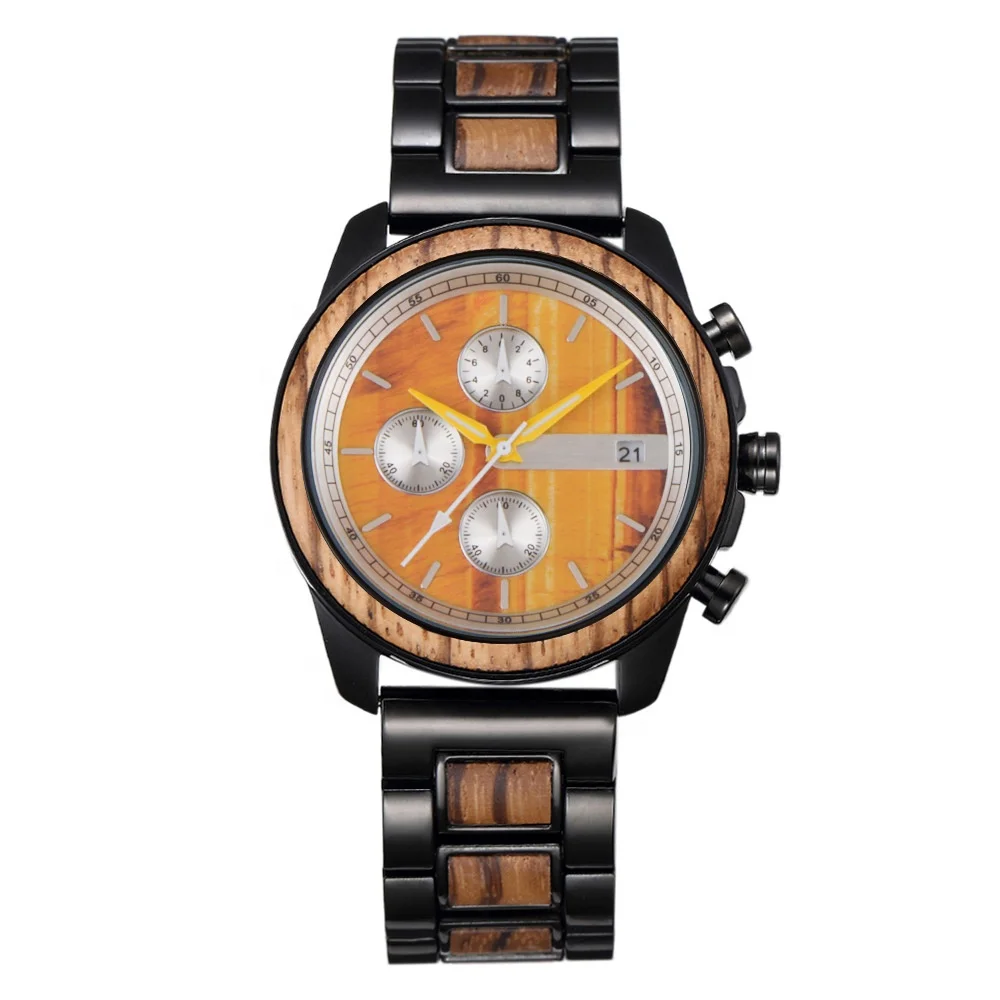 Luxury Marble Wooden Wrist Watch Metal Wood Watches Waterproof Sports Chronograph Quartz Wooden Watch For Men