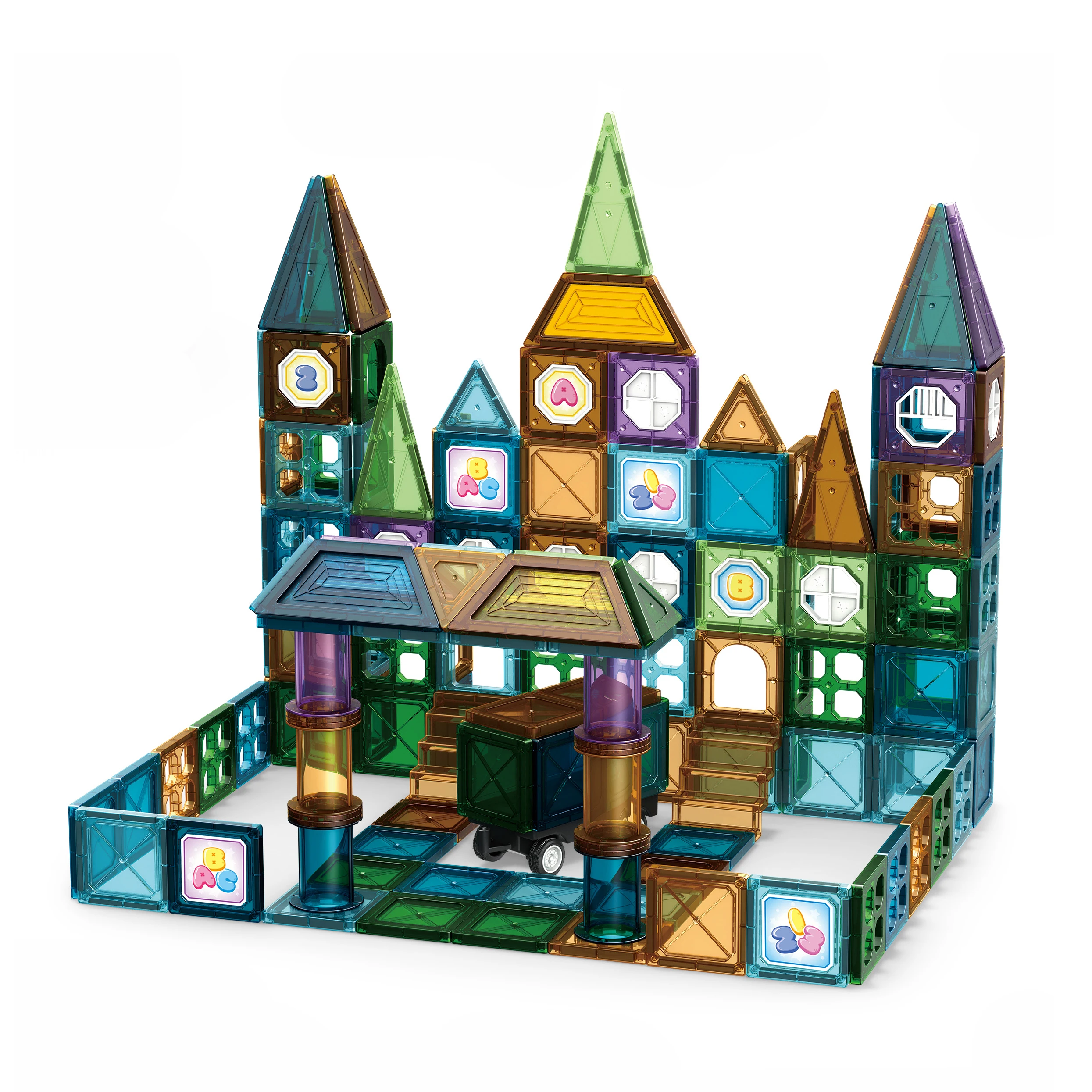 Wholesale low MOQ child DIY multi color assembly castle game 163 pieces magnetic building tiles games 3d blocks