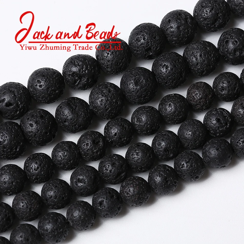 
Wholesale Natural Stone Black AA Quality Volcano Lava Rock Round Beads 15
