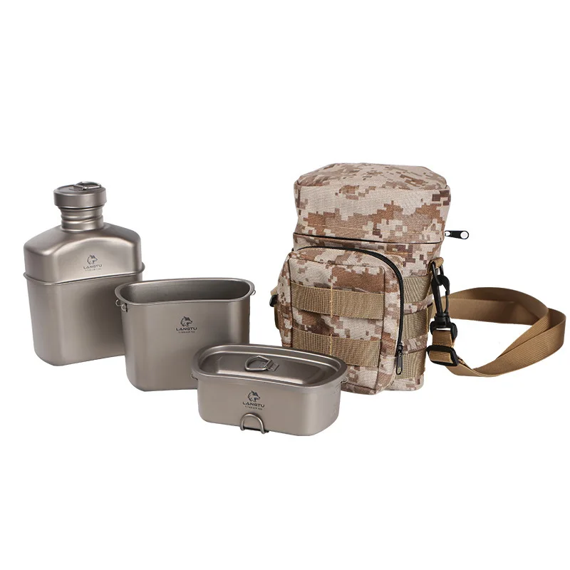 Outdoor Soldier suit Four-piece Kettle Storage Box Lunch Lunch Box Portable Pure Titanium Four-piece Cloth Bag
