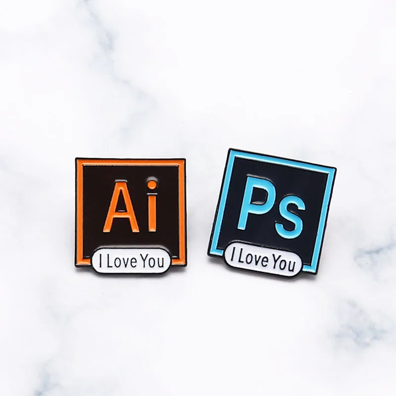 Эмалированные значки PS AI PR AU броши в стиле Photoshop Illustrator I Love You индивидуальные пастельные для джинсовой рубашки на лацкан