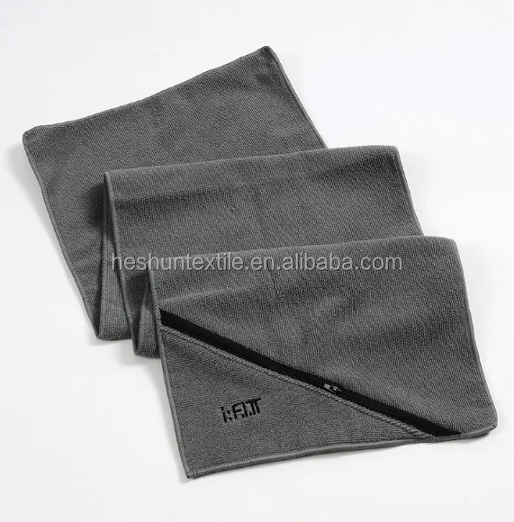 Custom logo microfiber cotton gym sports embroidery fitness towel with zipper pocket