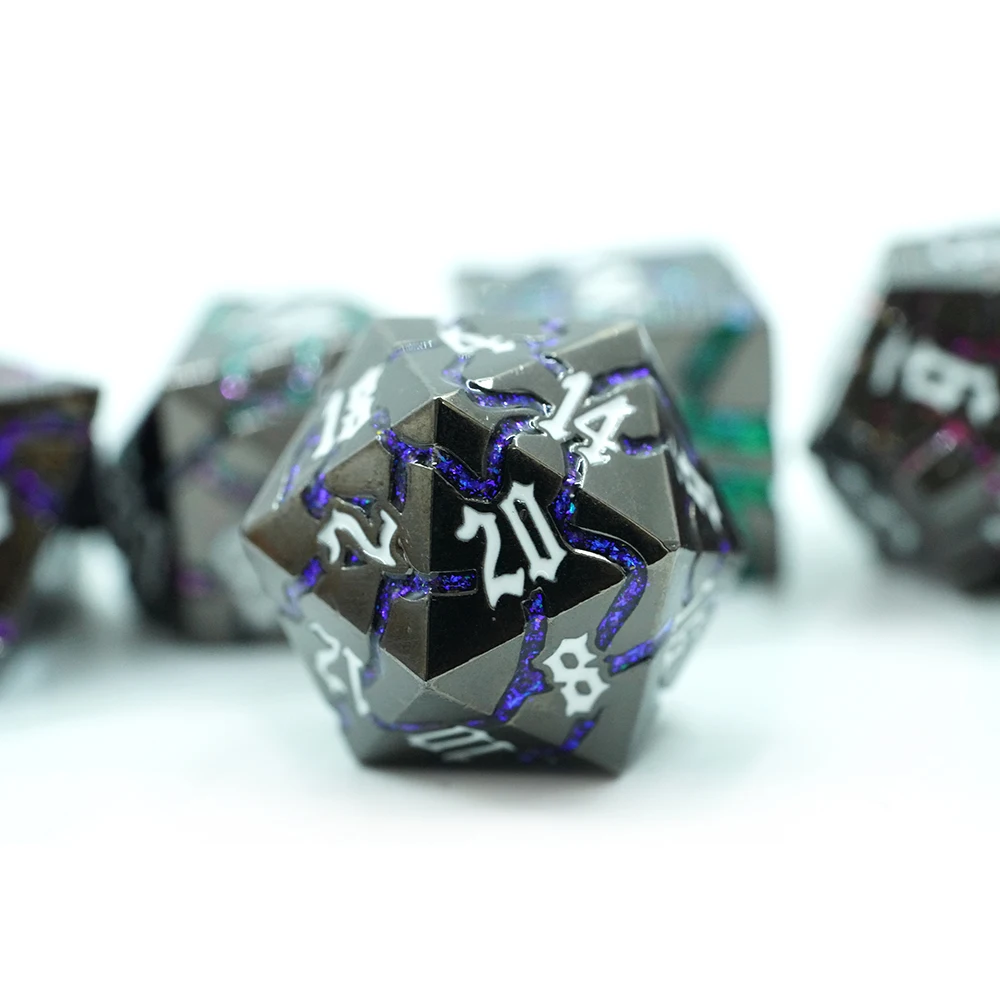 Metal Polyhedral RPG Board Games Role Play Dungeons and Dragons Dice Set with colorful Glitter mica stripe