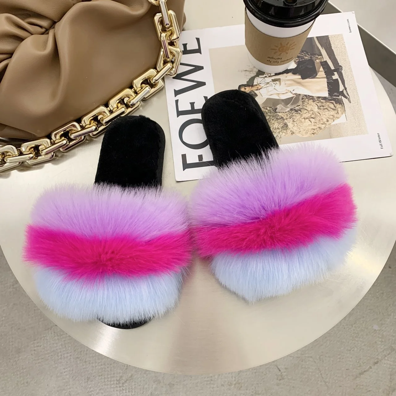 
New design Free Sample Sandals For Outdoor fur fuzzy fluffy flip-flops slippers sandale homme fashion fur slippers 